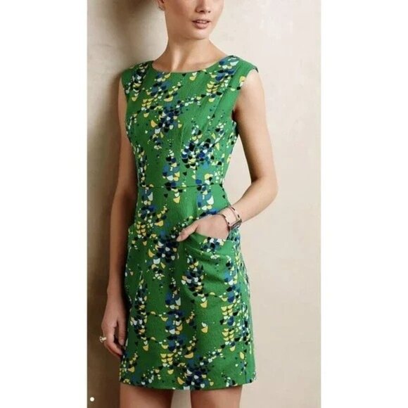Plenty By Tracy Reese Green Sleeveless Dress With Abstract Print Size 12 Anthrop - Picture 1 of 8